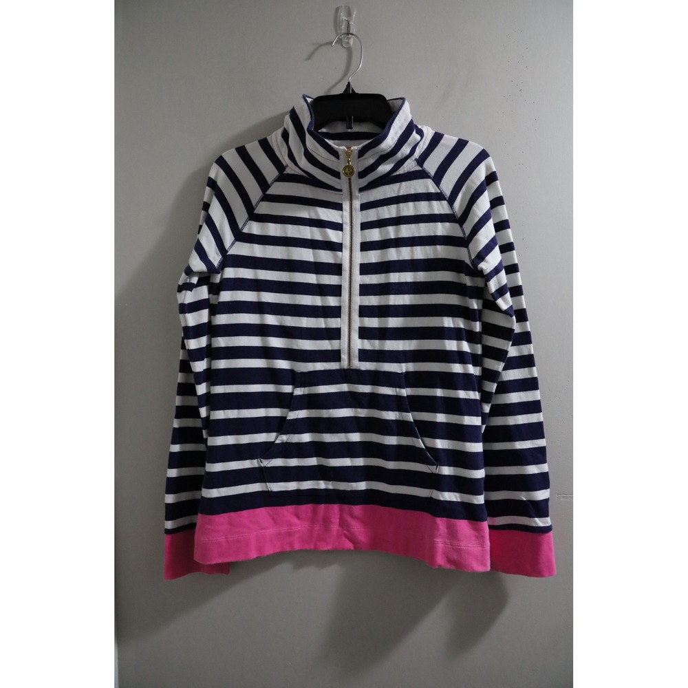 Lilly Pulitzer Striped Quarter Zip Pullover Sweatshirt Pink Trim Size S